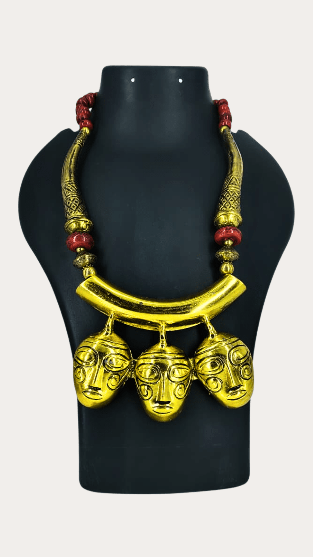 Very Beautiful African Tribal 3 Mask Faces pendants Ancient mosaic glass Beads necklace