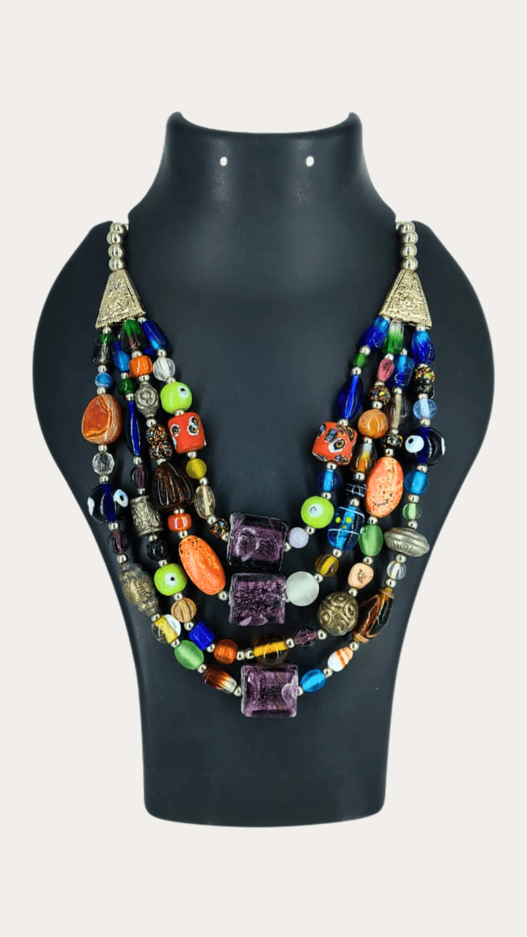 Layered Multicoloured Glass Beads Necklace