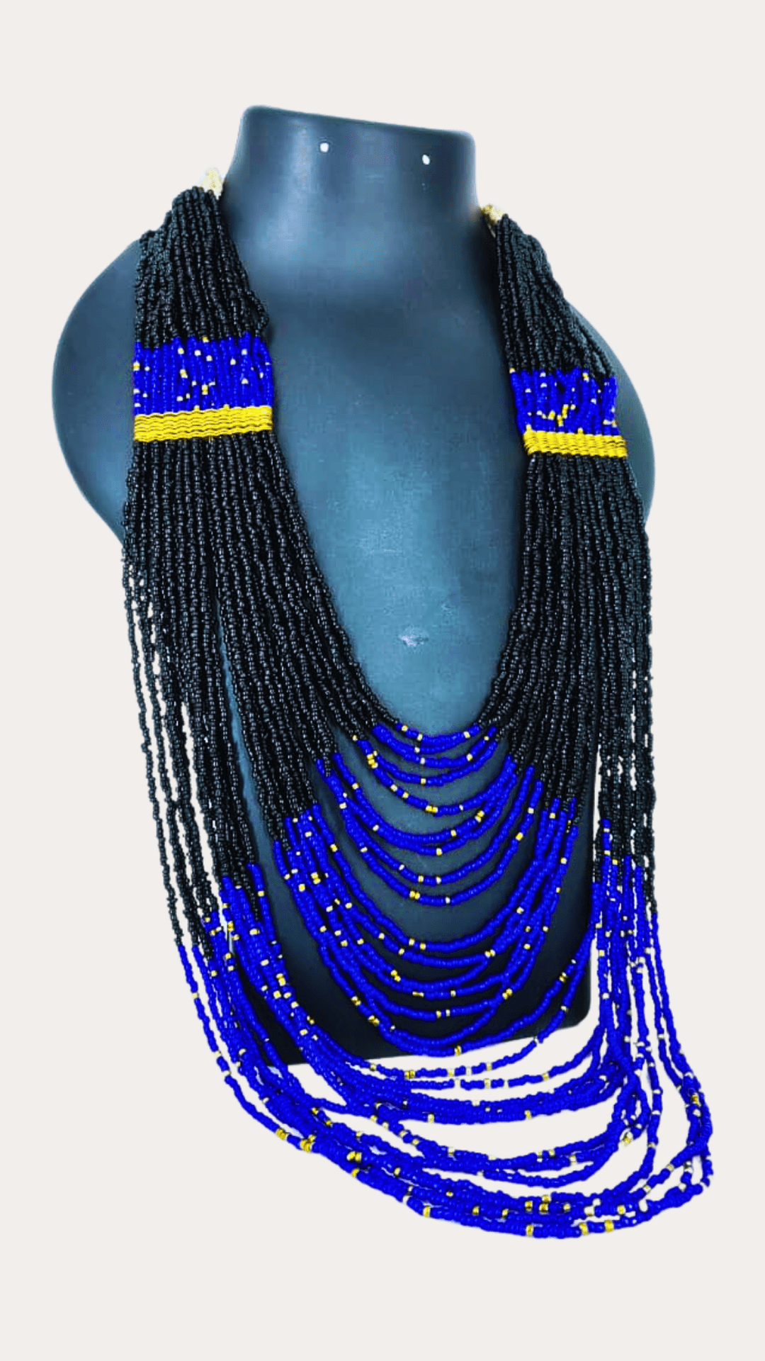 Blue&Black Trib Long Tiny Beaded Necklace
