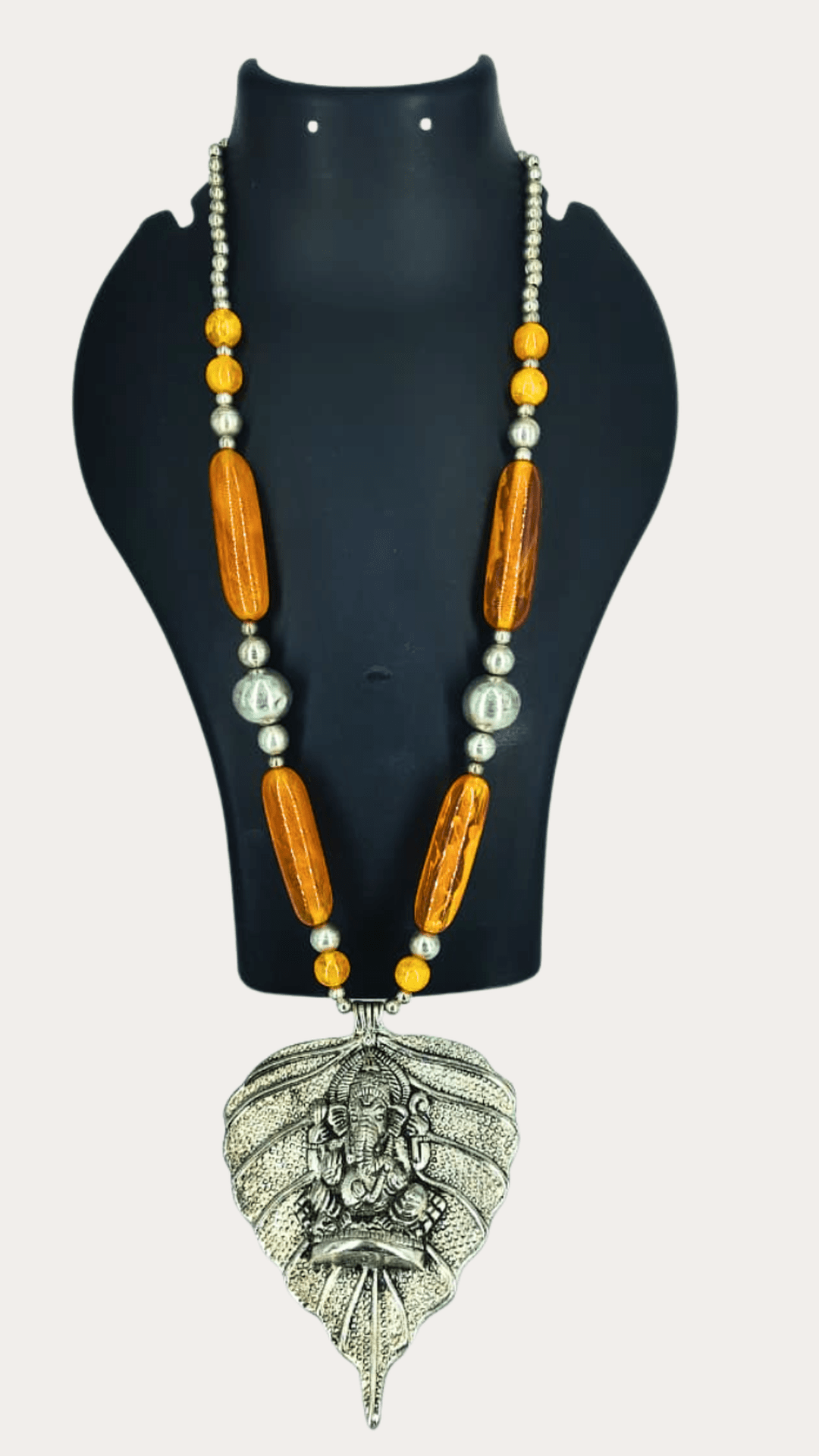 Oxidize German Silver Ganesh Pendent Beads Necklace