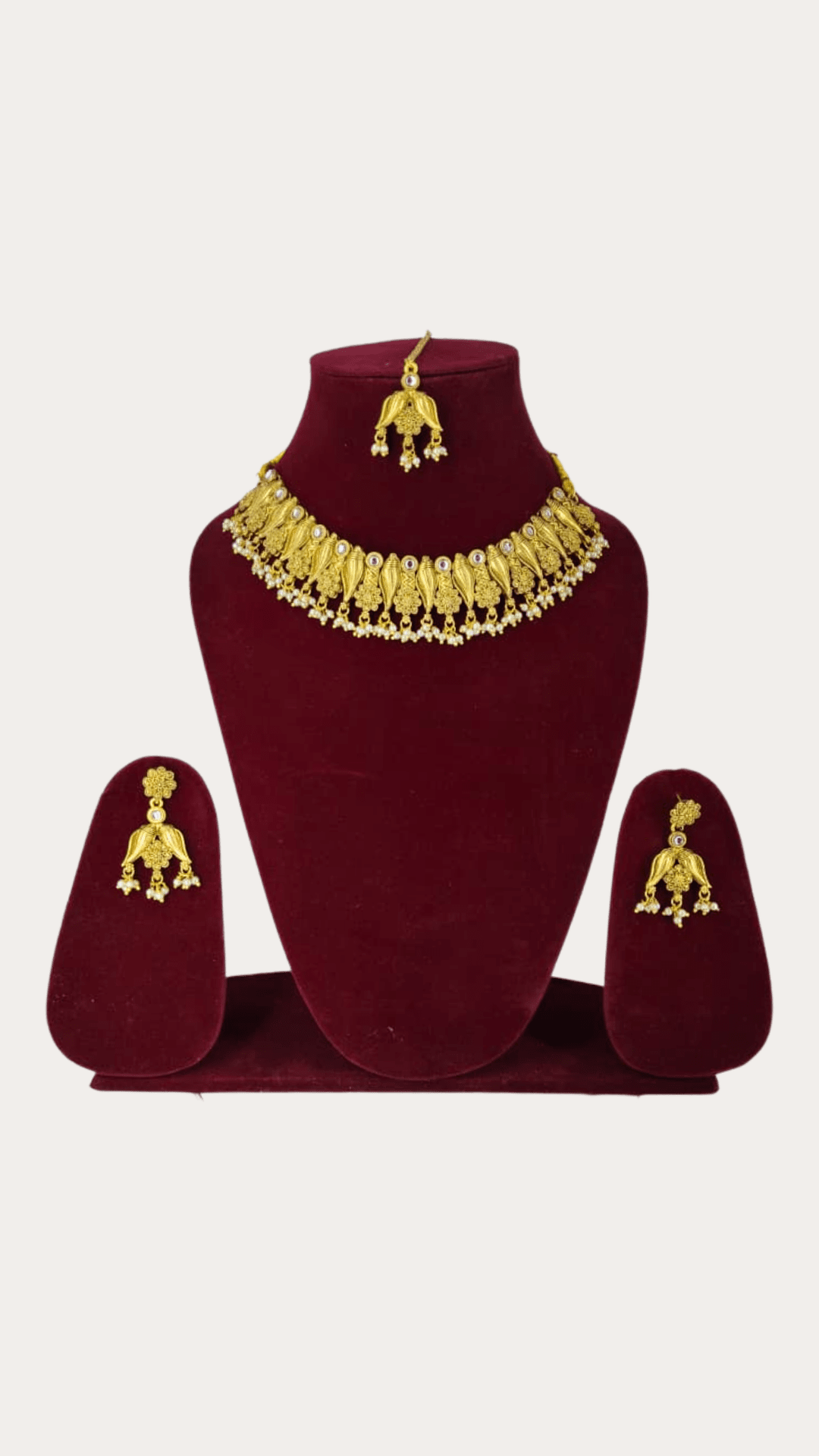 Sankha kundan temple necklace set