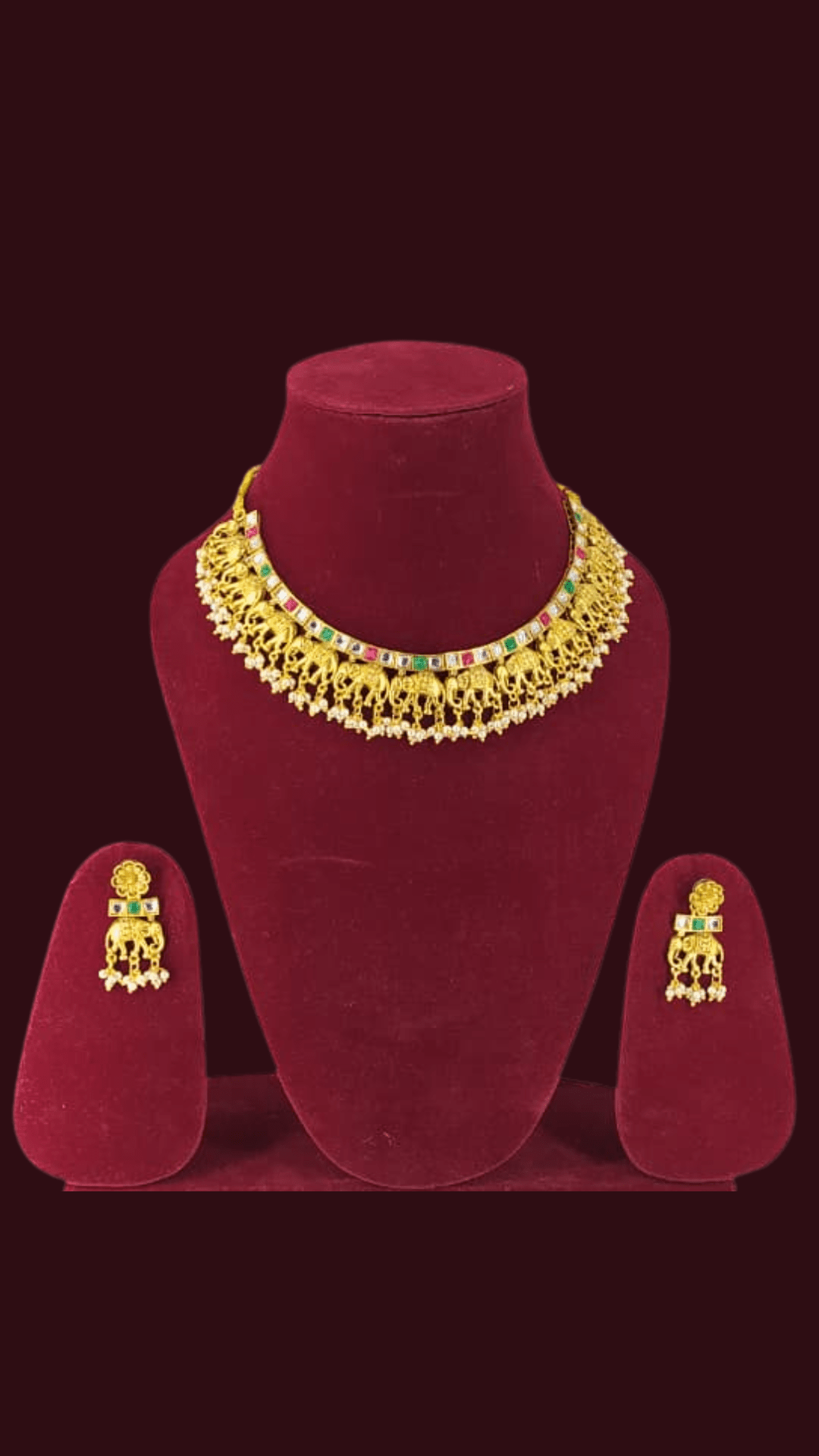 Temple kundan multi colour elephant motif necklace set