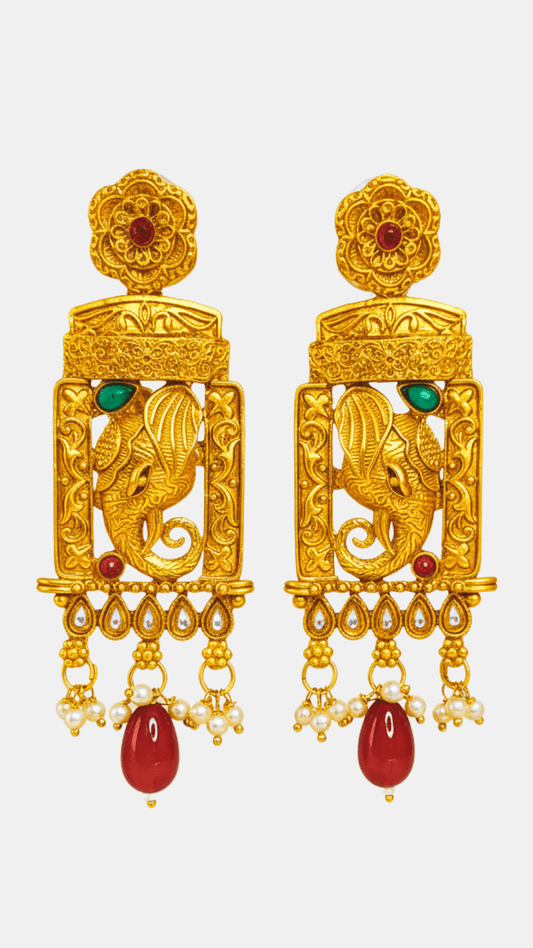 Kundan Temple Golden Earring with Elephant Head in Stylish Design