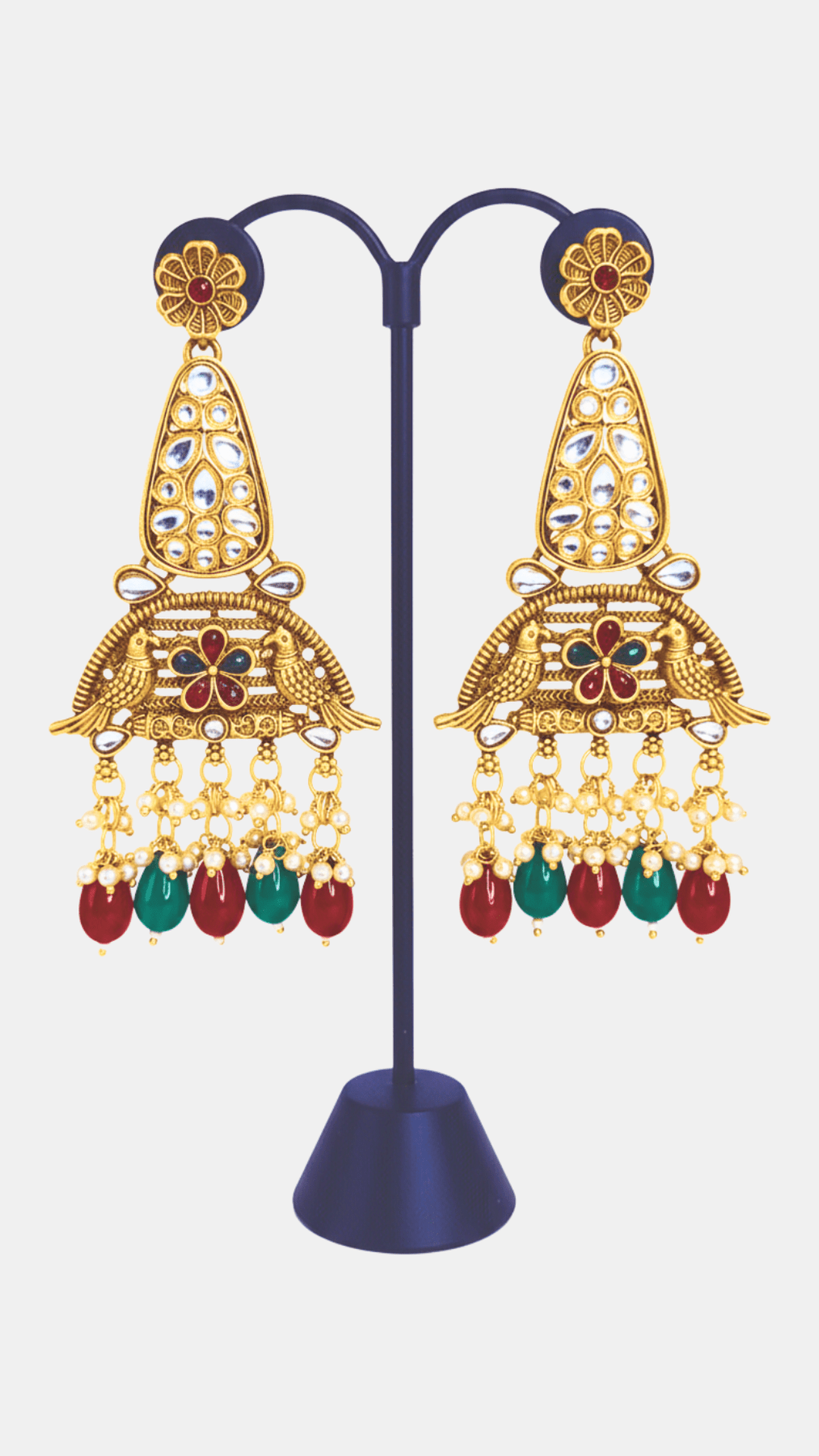 Traditional kundan temple bell designer multicolour Bead Drops golden earring