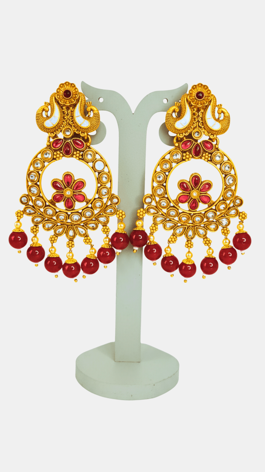 Ethnic chandbali kundan temple golden earring