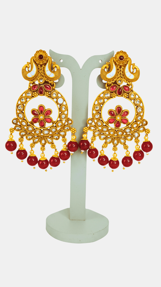 Ethnic chandbali kundan temple golden earring