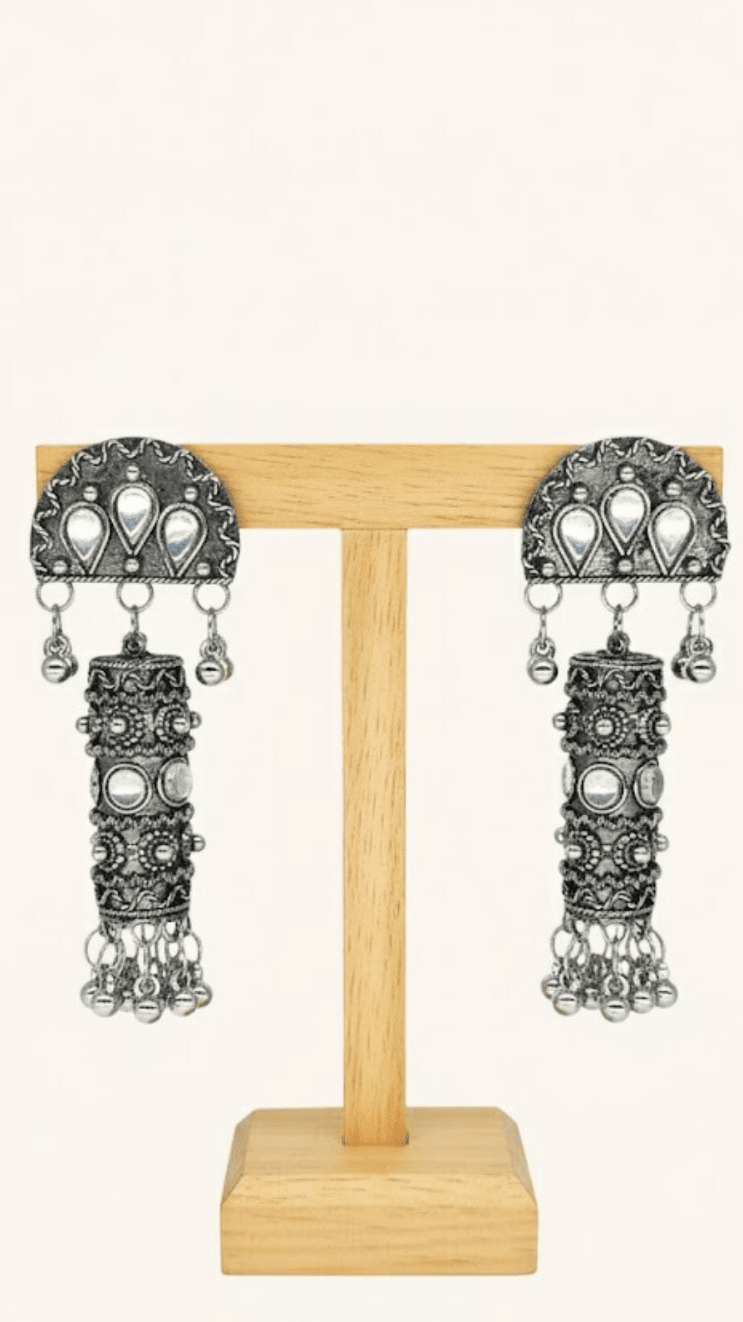 Oxidized Stone Stud Traditional Jhumka