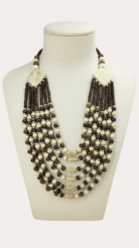 Two-Tone Six Layer Beads Natural Contrast Necklace