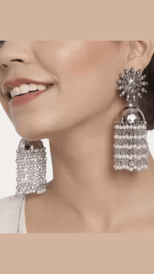 Oxidize Beads Drop Silver Jhumka