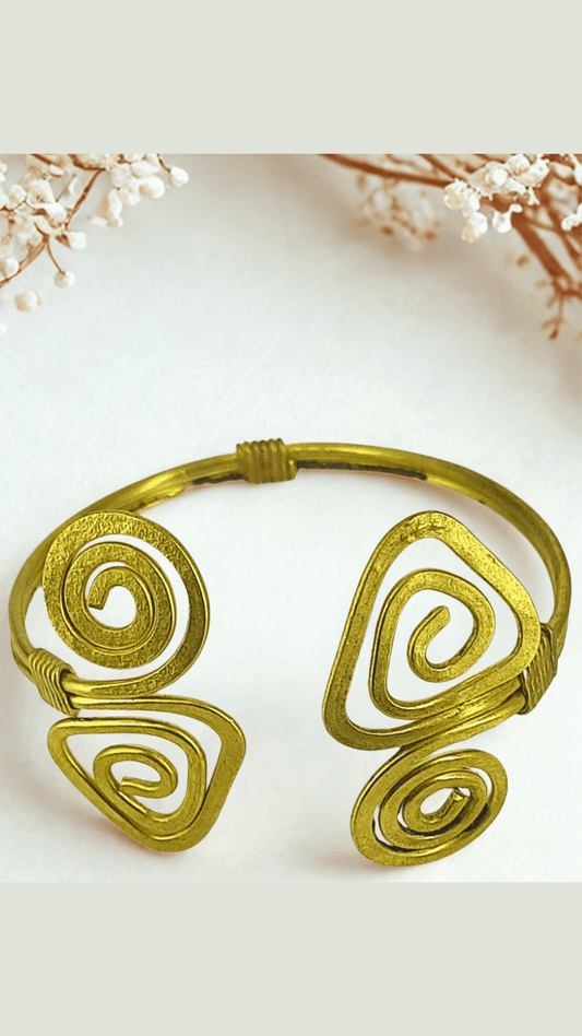 Dokra Arm Cuff Swirls Golden Tone Adjustable Bangle