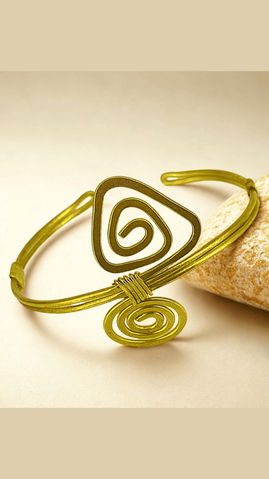 Dokra Arm Cuff Swirls Golden Tone Adjustable Bangle