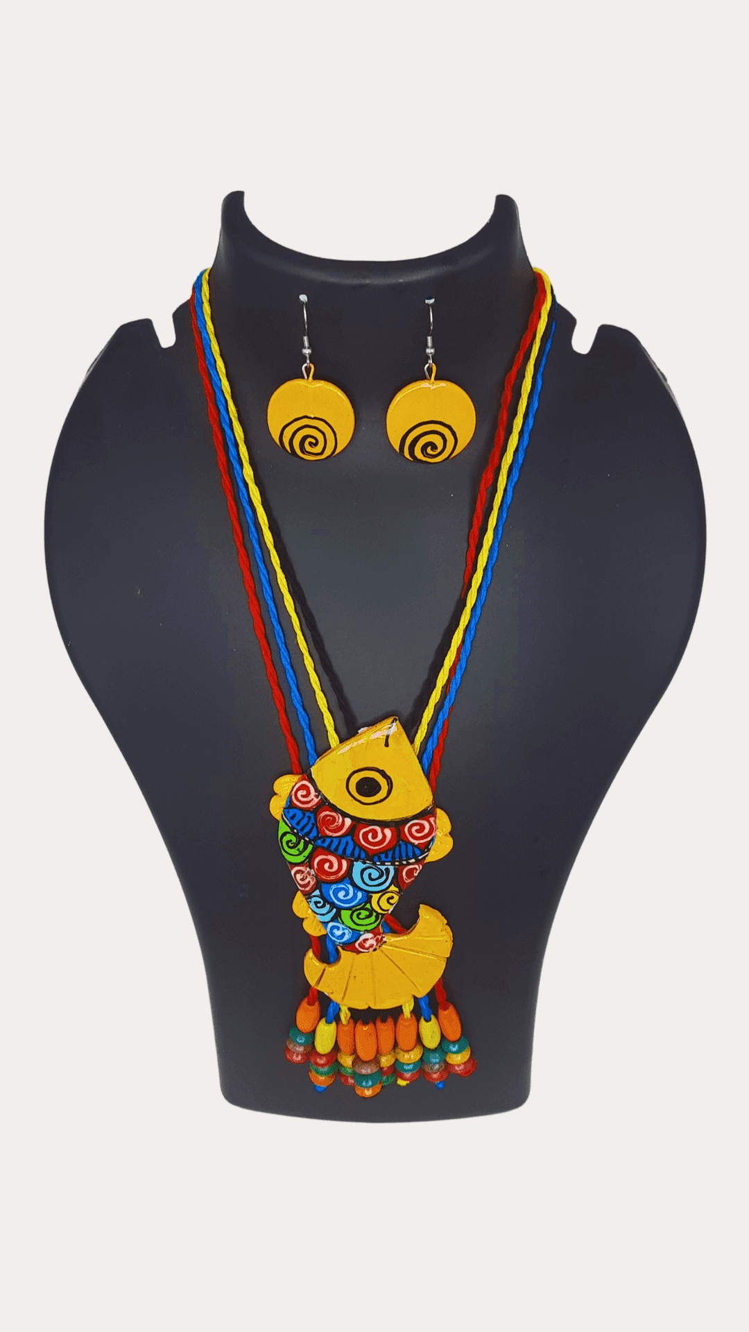 Handmade Clay Work Hand Paint Necklace Set With Earring