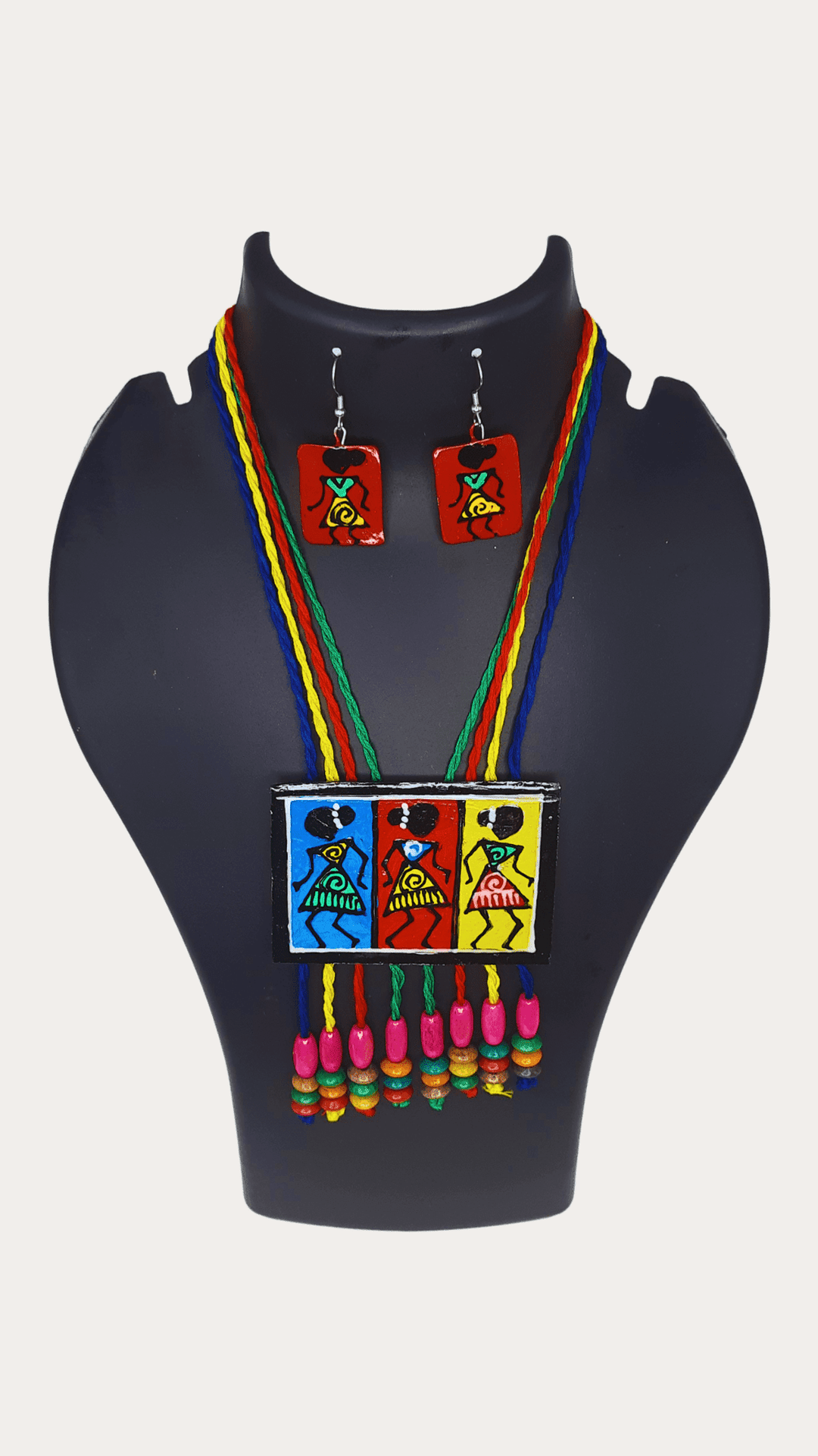 Handmade Clay Work Hand Paint Necklace Set With Earring