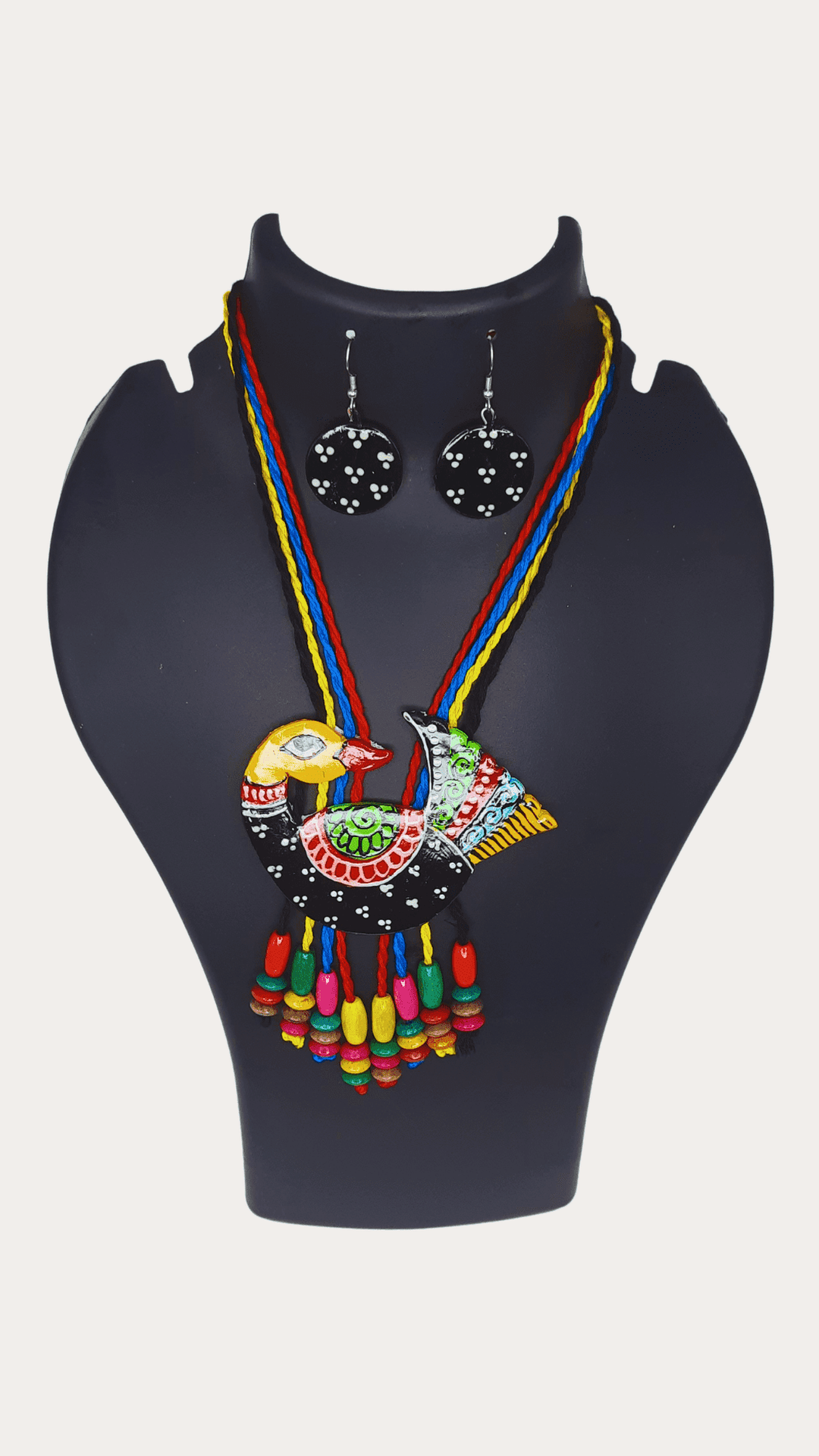 Handmade Clay Work Hand Paint Necklace Set With Earring