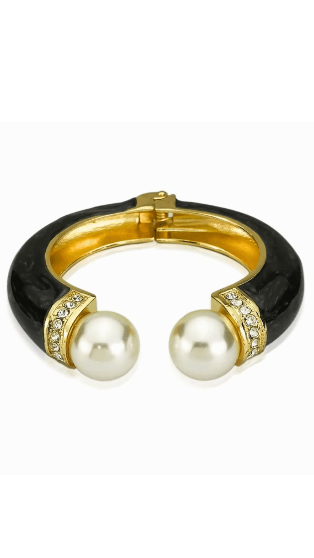 Vintage Black Enamel & Whole Pearl Torque Cuff