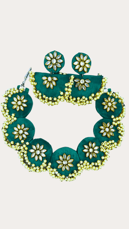 Fabric Kundan Handcrafted Necklace