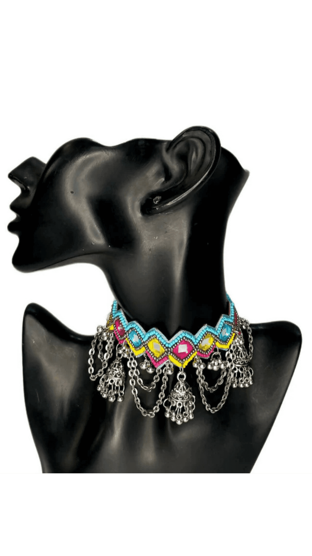 Rainbow Beads & Mirror Embroidered And Oxidize Necklace
