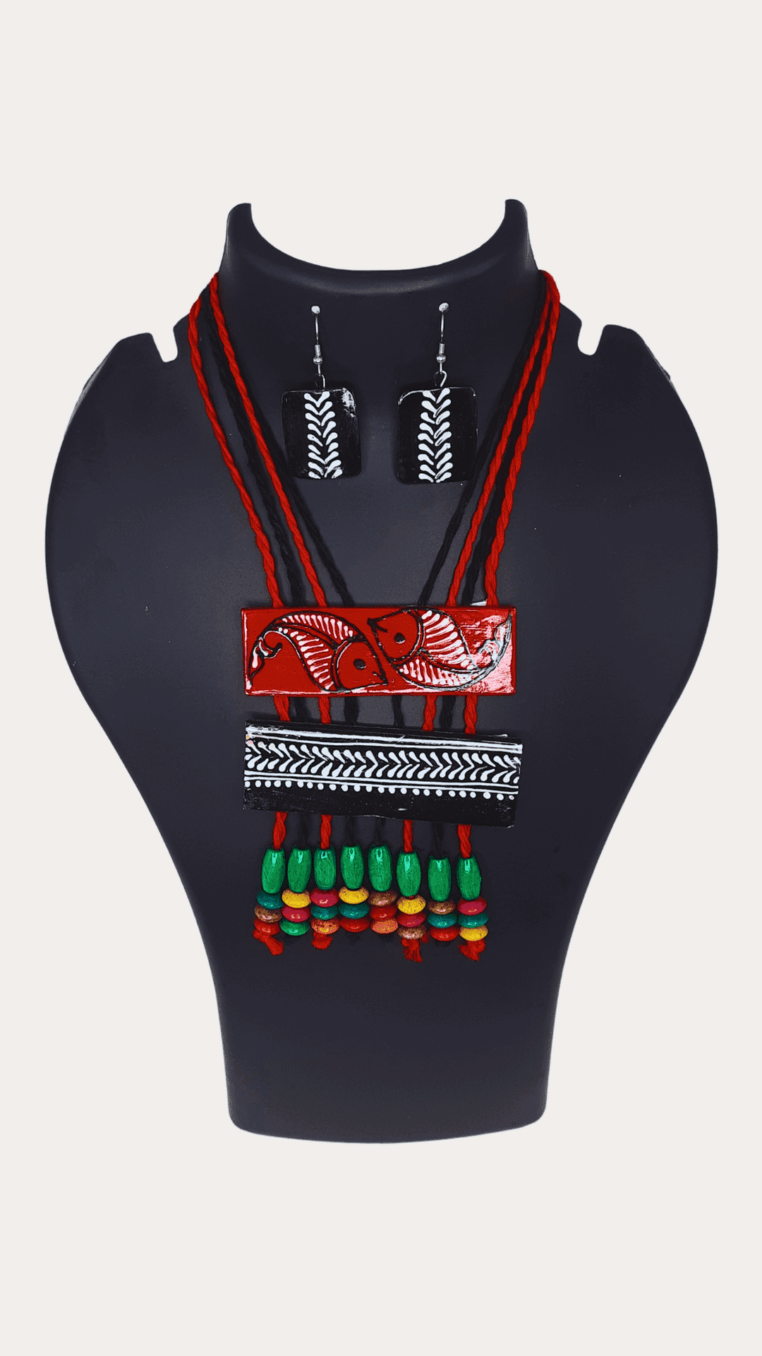 Handmade Clay Work Hand Paint Necklace Set With Earring