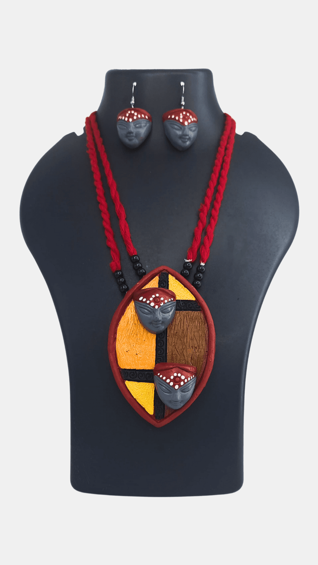 Handcrafted Terracotta Agomoni Durga Necklace