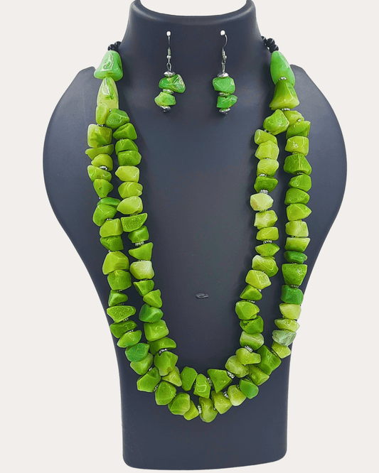 Green Colour Lyred Double Line Beads Necklace For Woman