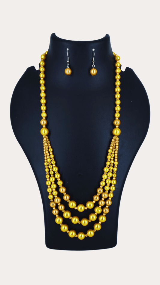 Golden Pearl Long Necklace Set