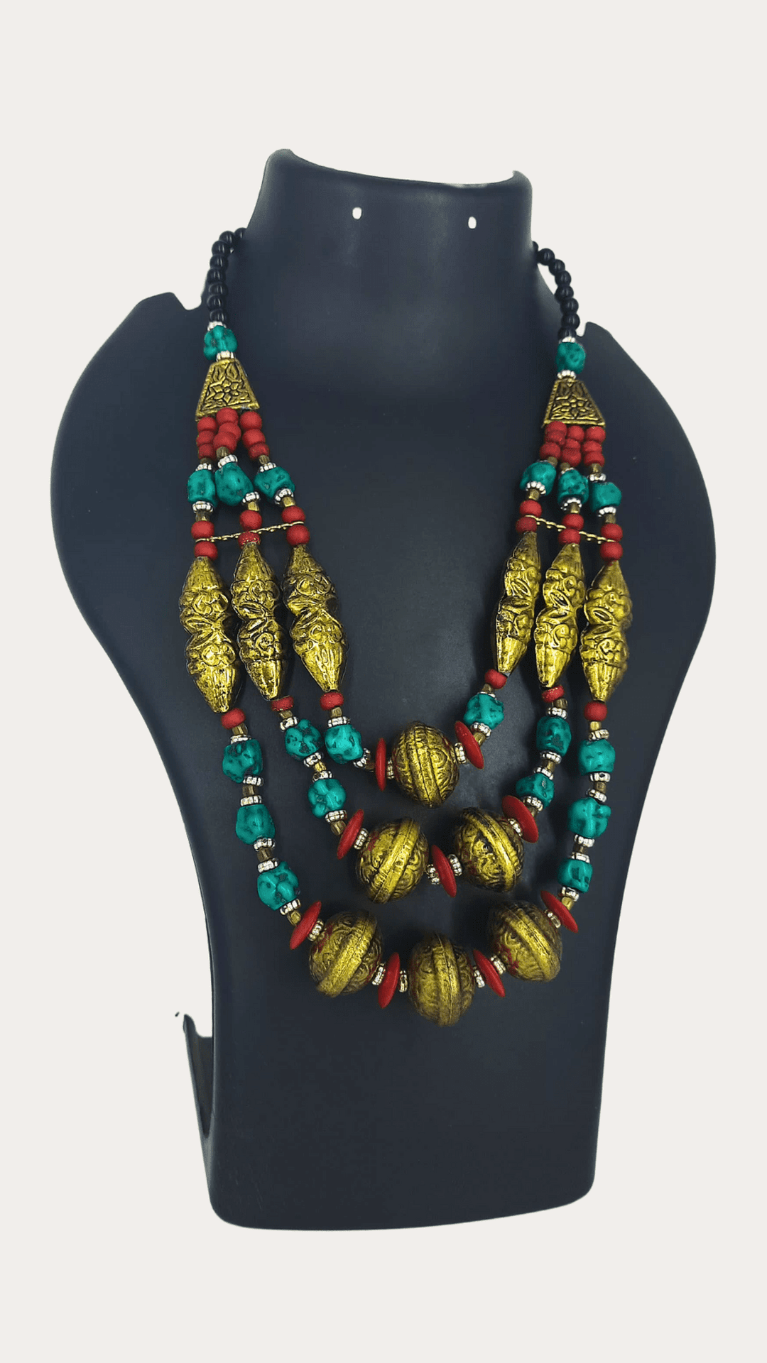 Multicolor Glass Beaded And Turquoise Beaded Lyr Necklace