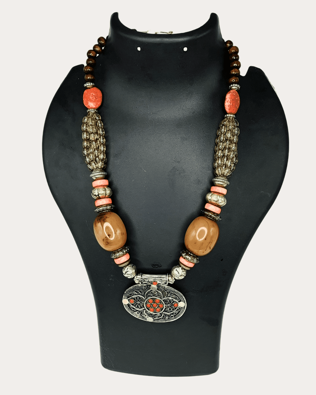 Ethnic Beaded Necklace with Pendant