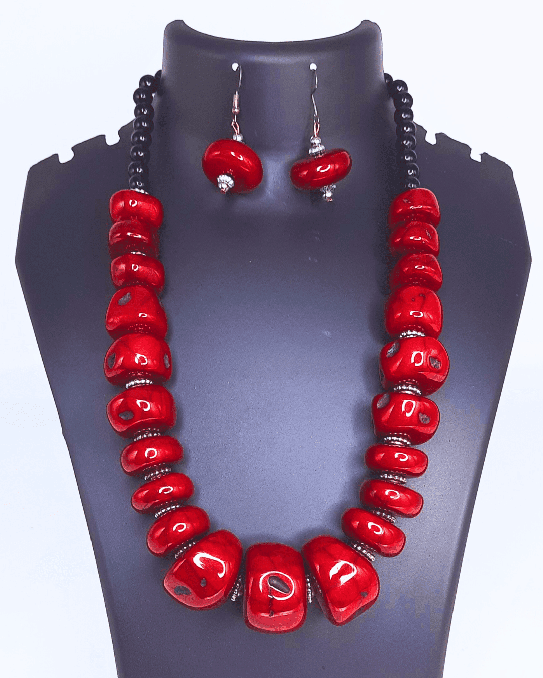 Beads Meroon Necklace With Earring