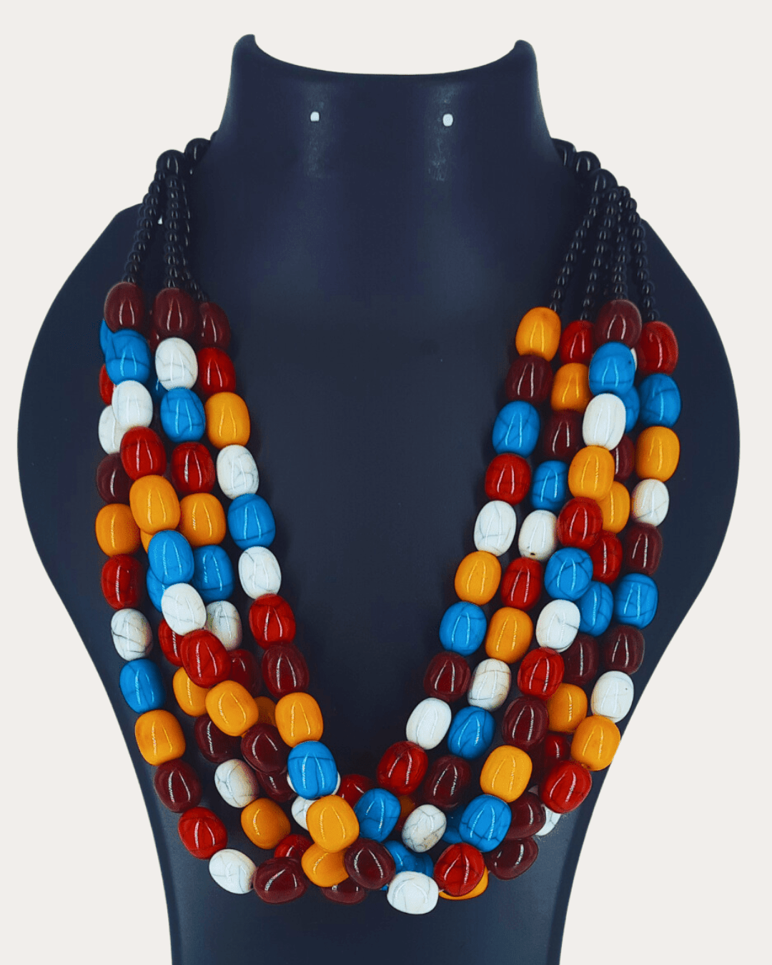 Bd Stylish Multicoloured Textured Oval Flat Beads Necklace