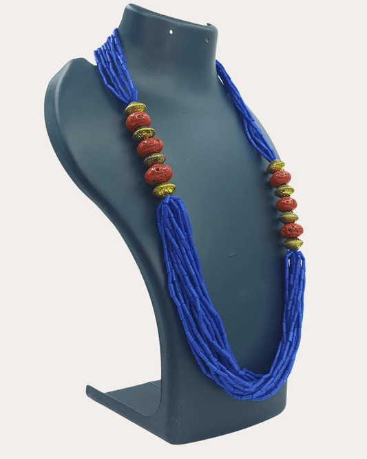 Trib Blue Colour Long Tiny Bead Necklace