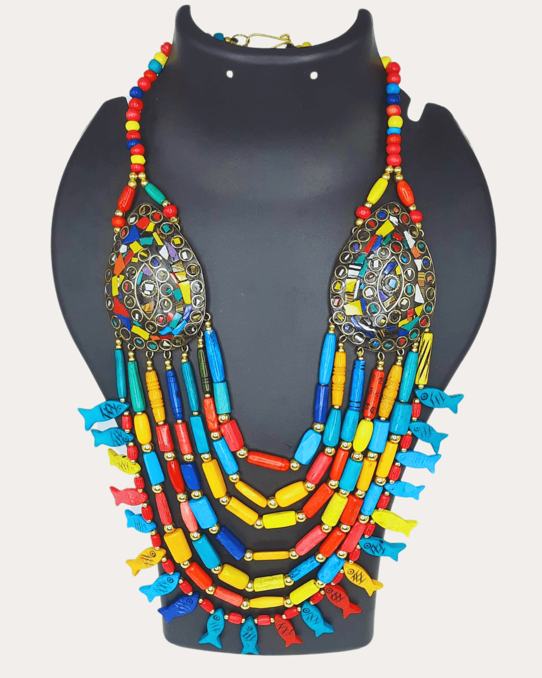 Turquoise Tibeti Fish Motif Multi Colour Beads Necklace