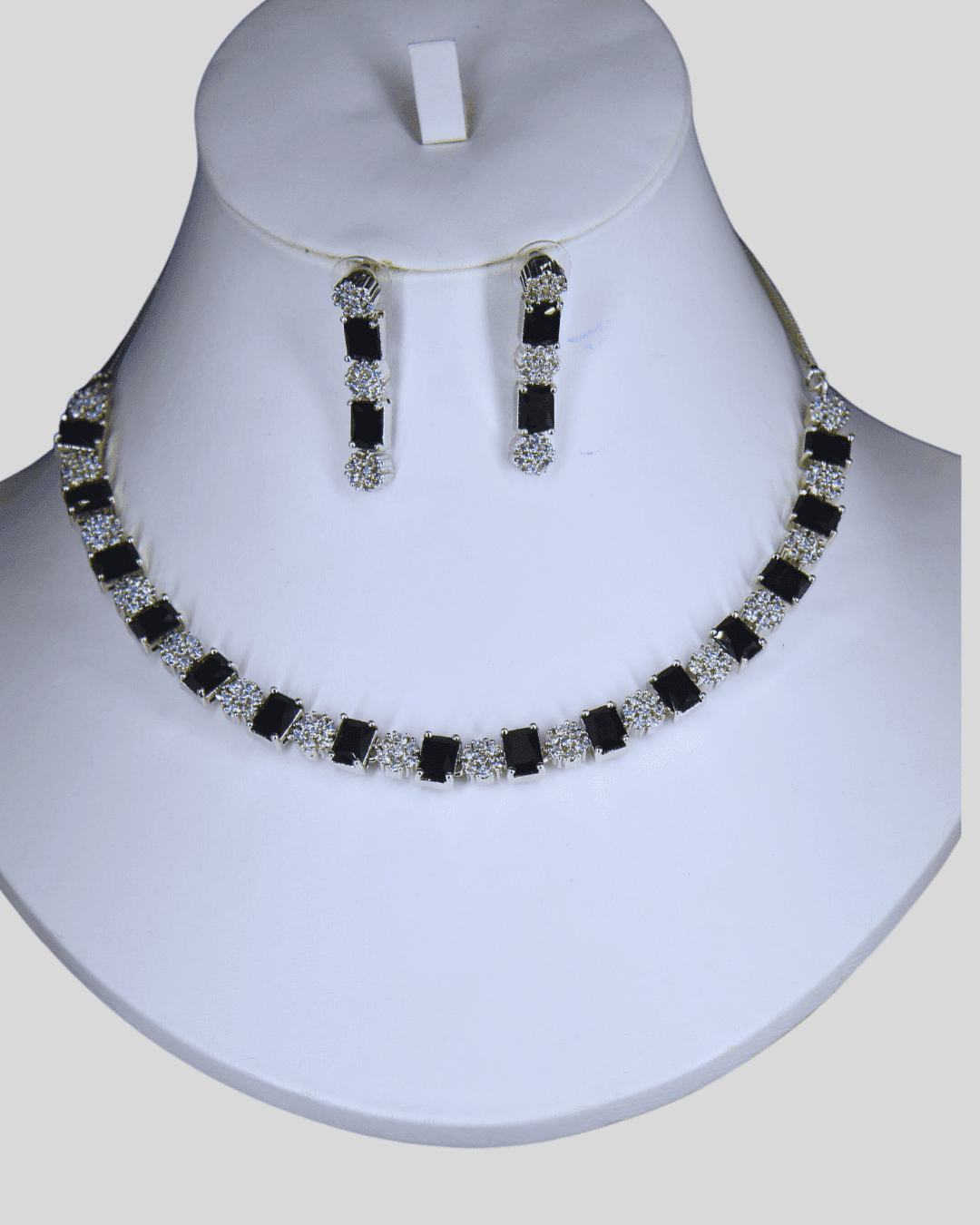 Square Shaped Black Stone Costume Ad Necklace Set