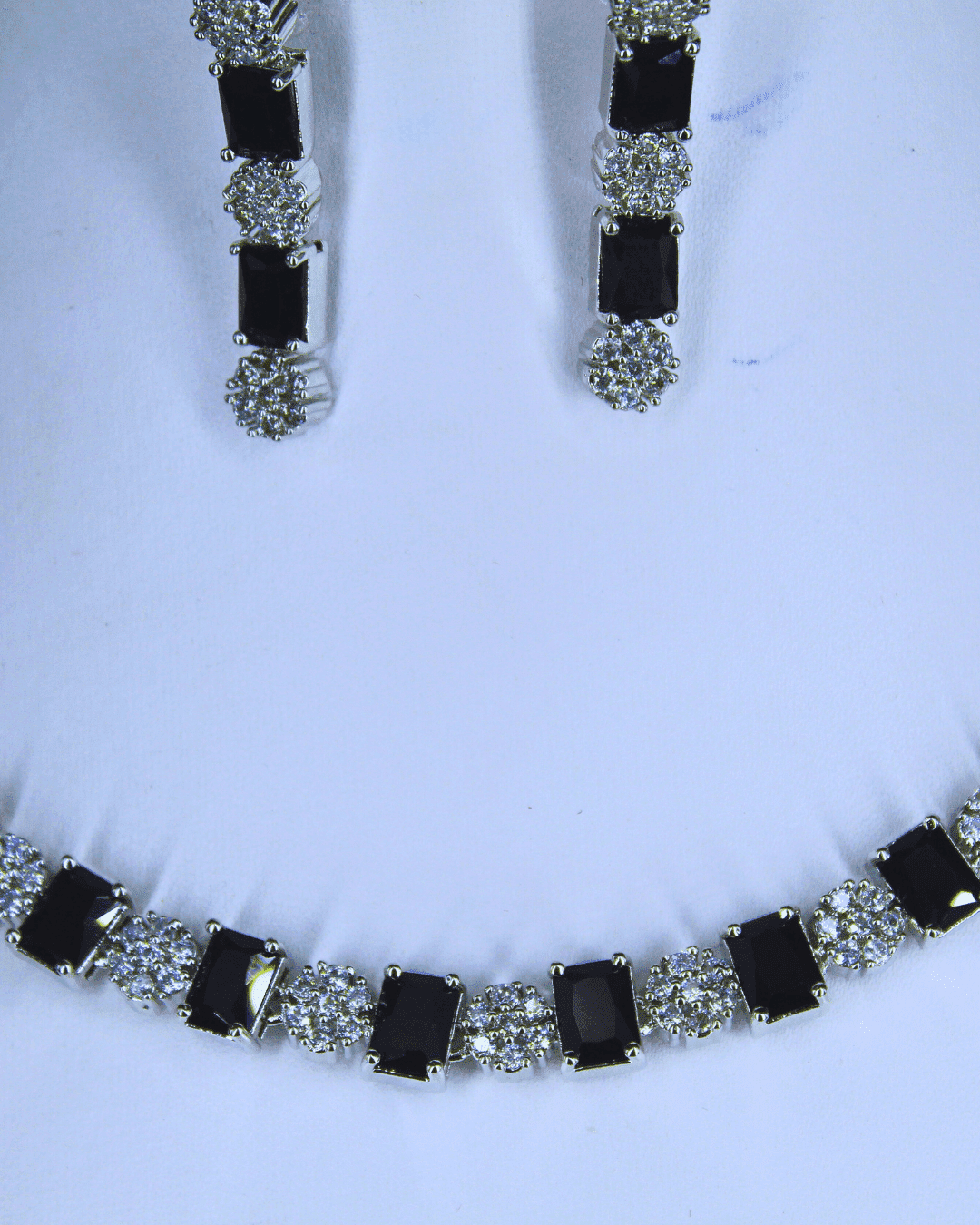 Square Shaped Black Stone Costume Ad Necklace Set