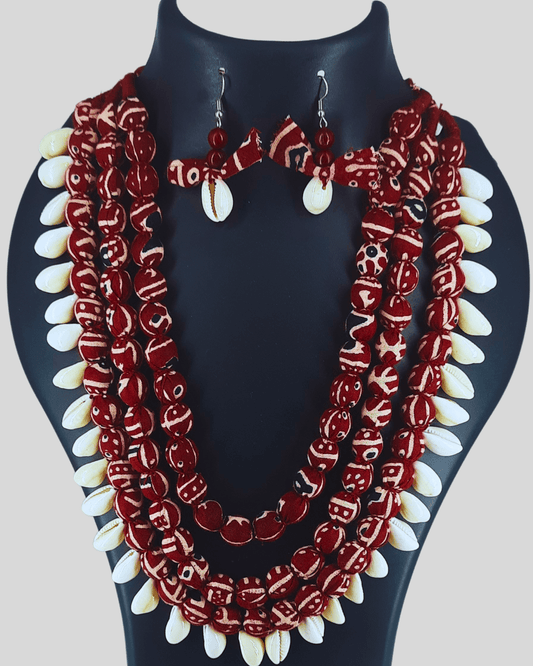 Handcrafted Cotton Ball Layred Cowrie Shell Necklace