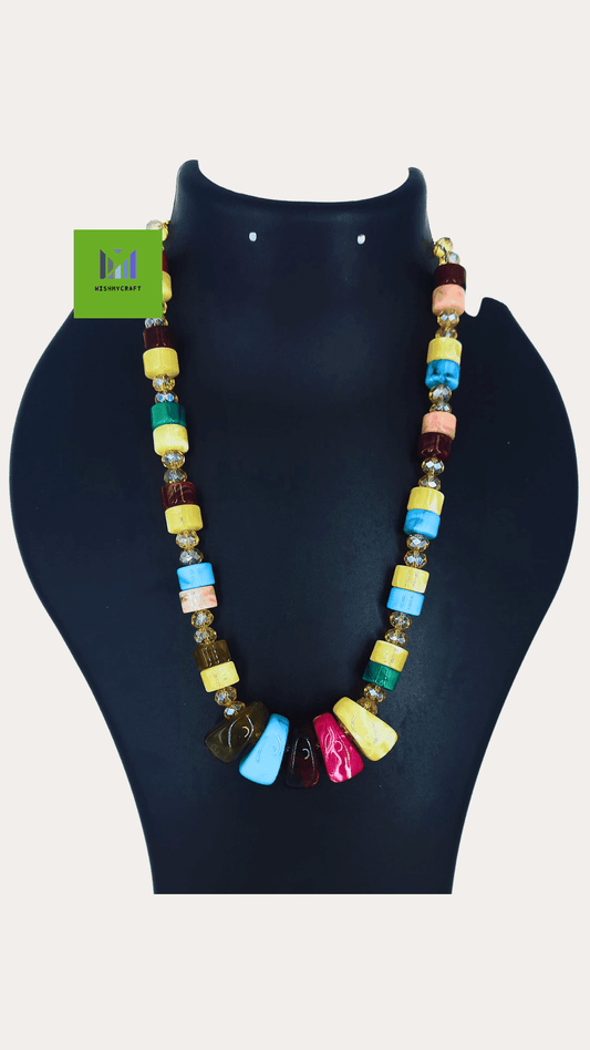 Glass Beaded With Crystal Necklace