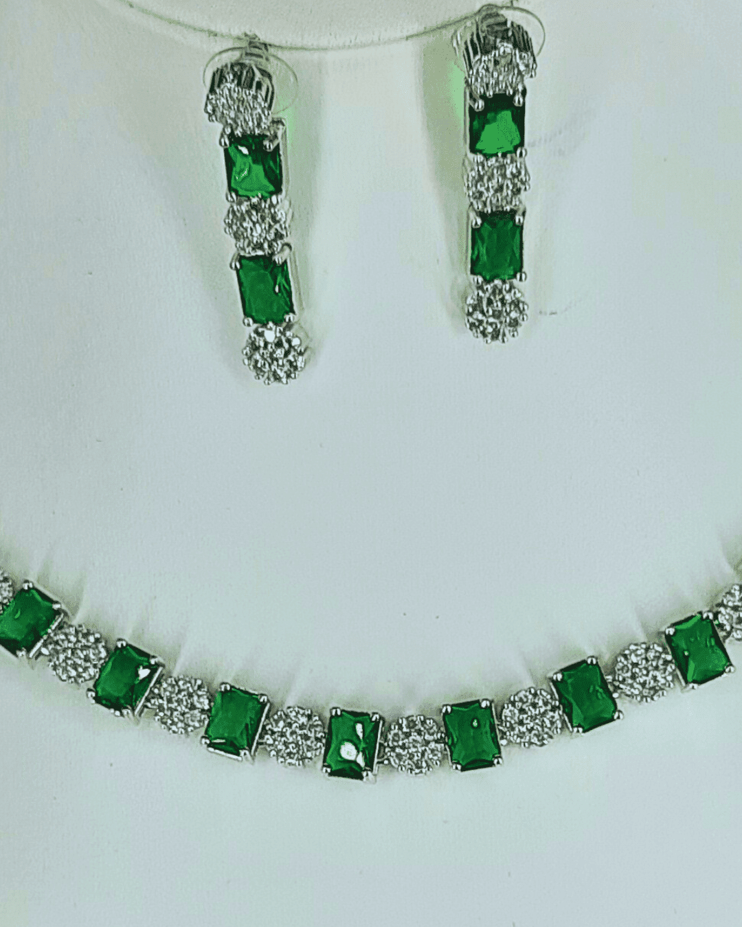 Square Shaped Green Stone Costume Ad Necklace Set