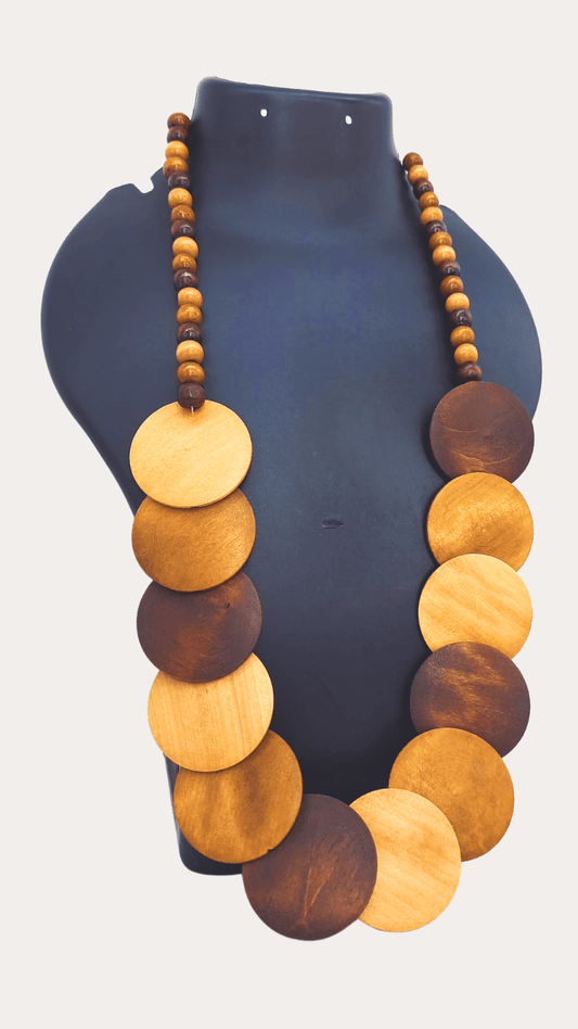 Wooden Circular Disc Bead Necklace
