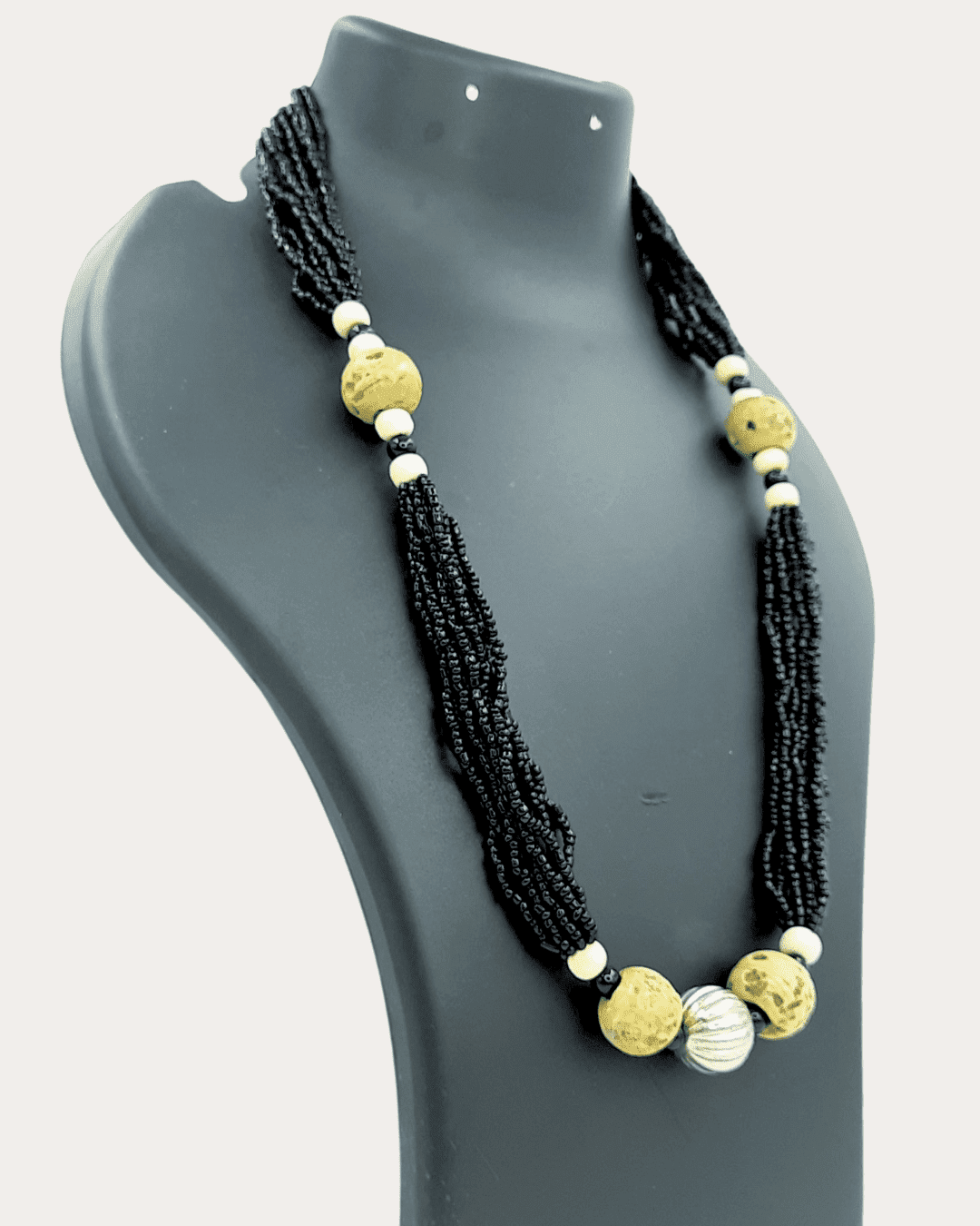 Trib Black Colour Long Tiny Bead Necklace