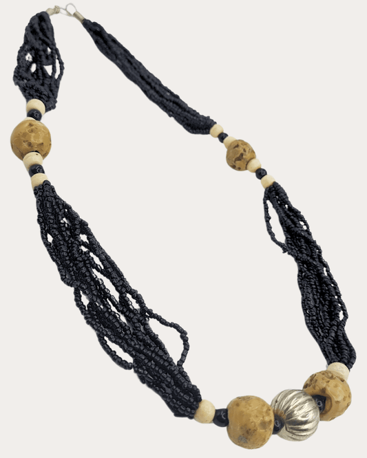 Trib Black Colour Long Tiny Bead Necklace