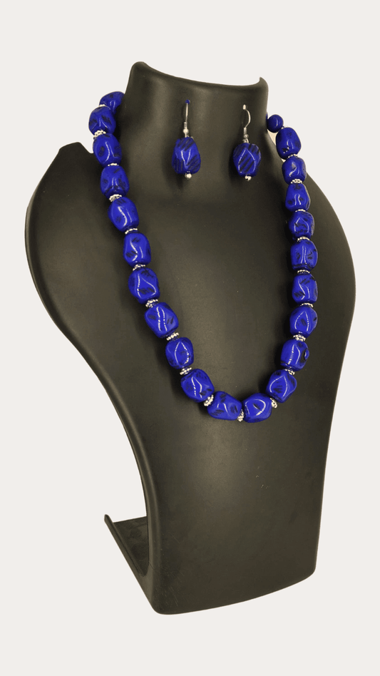Blue Beaded Necklace Set