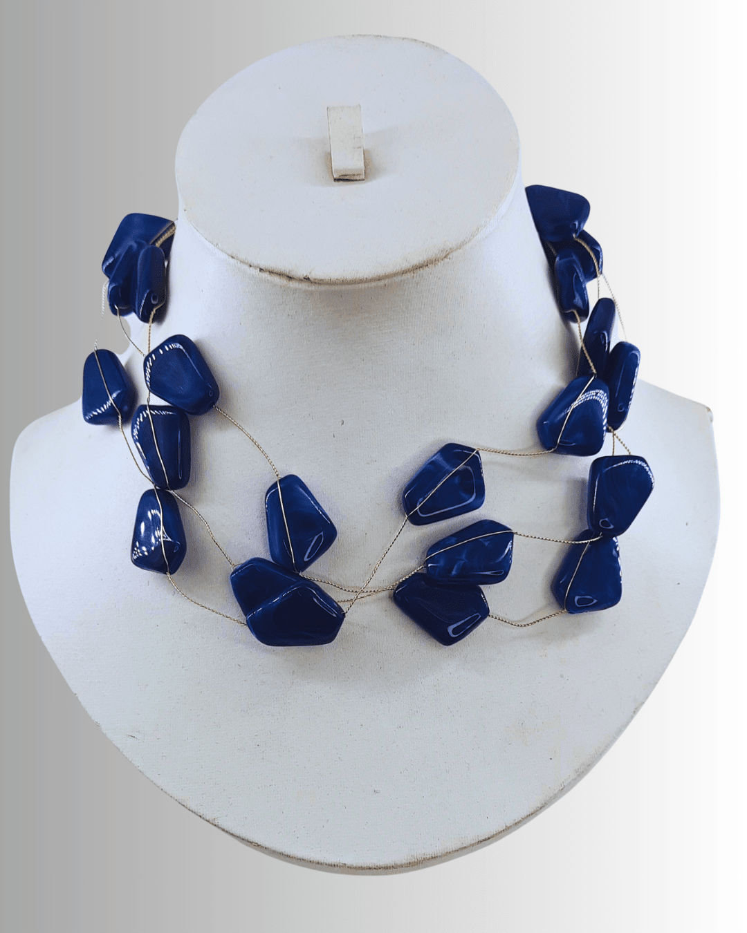 Elongated Shaped Blue Beads Choker Necklace