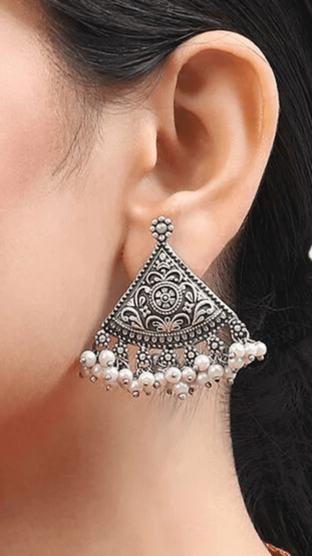 Silver Oxidize Replica Triangles Earrings