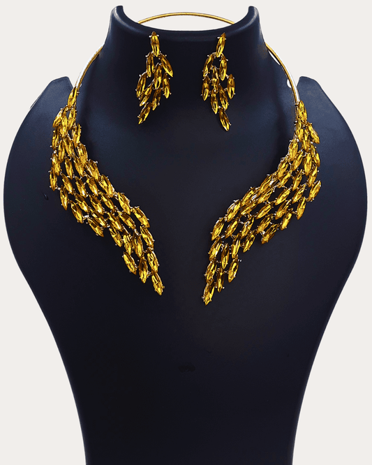 Western Yellow Rhinestone Hansuli Necklace