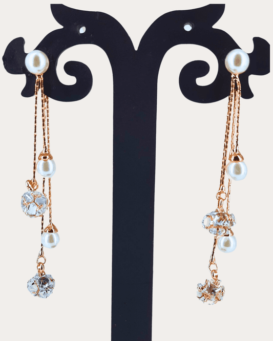 Long Chain Moti Drops Sparkling Dangle Earring