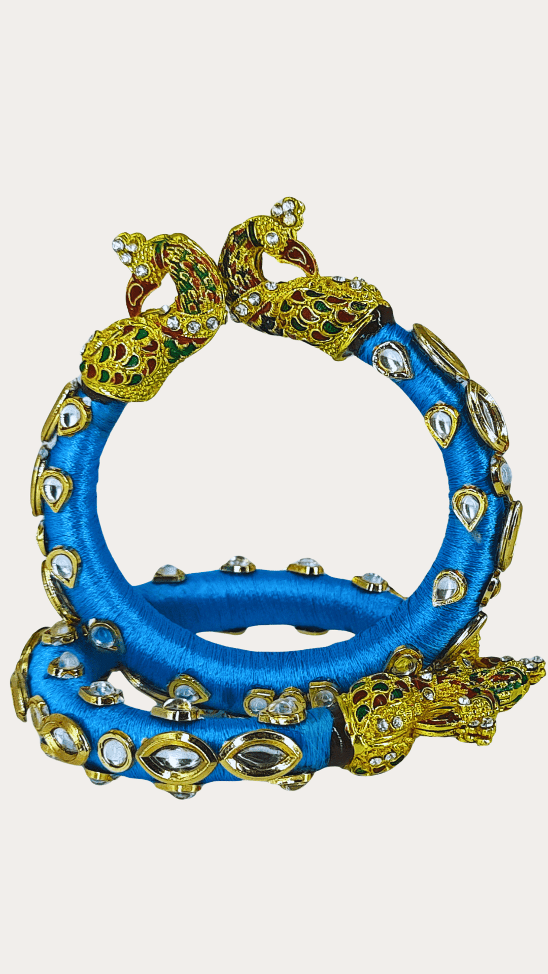 Peacock motif kundan stone fitted sky colour single Bangle 2.4