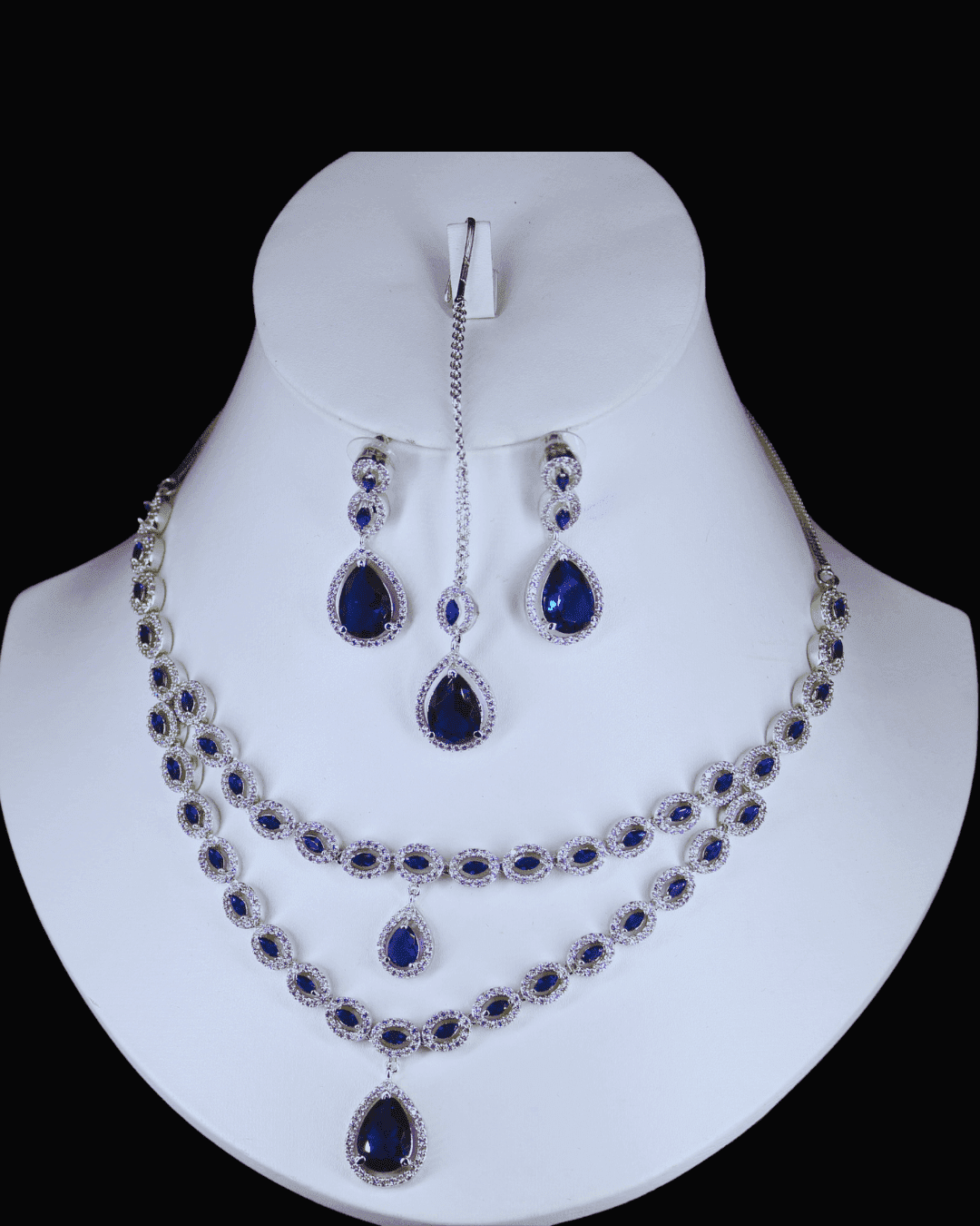 Twinkling Graceful Blue Double Line Women Costume Necklace Set