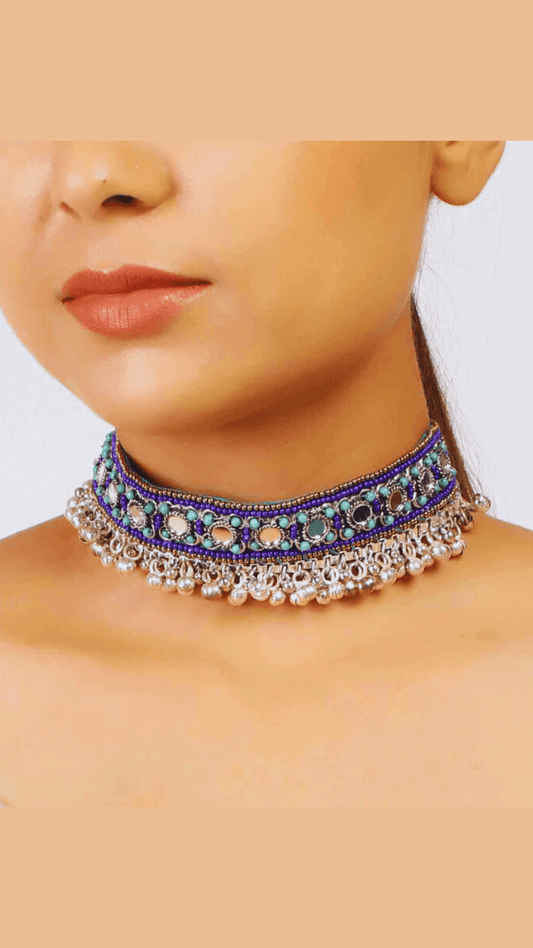 The Splashy Blue Beaded Oxi Choker
