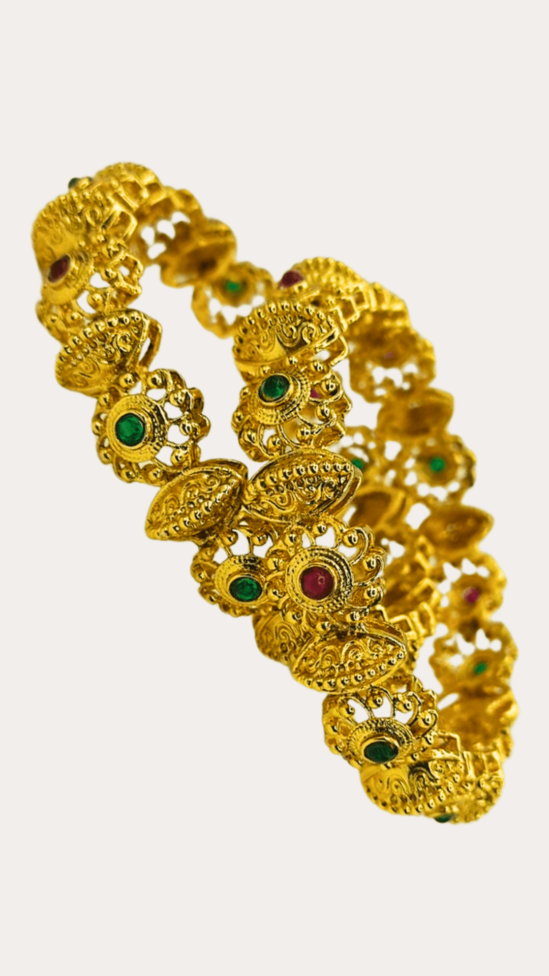 Gold Plated Pota Stone Hand Crafted Bangle Set of 2 for Women and Girls 2.4