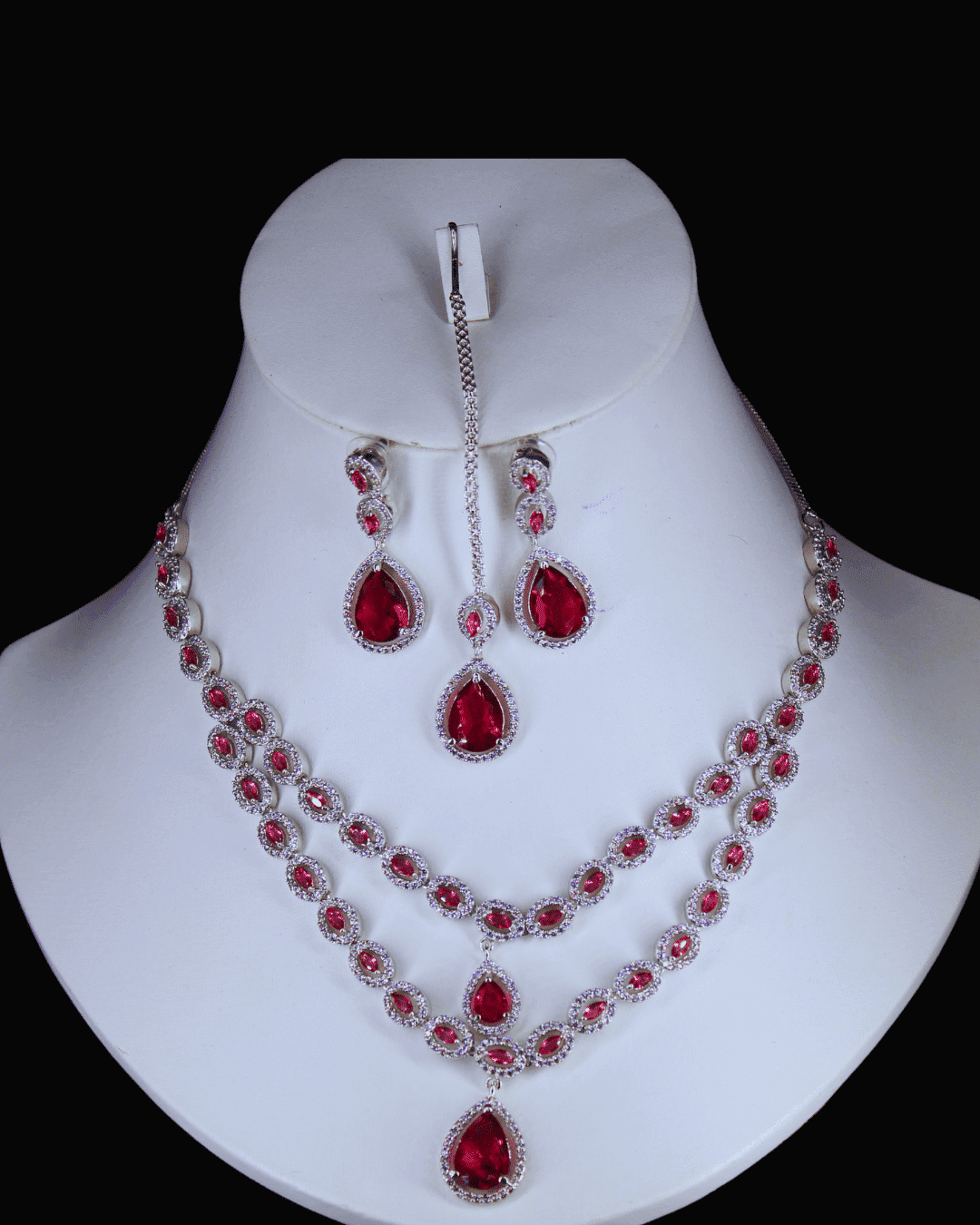 Twinkling Graceful Double Line Rose Pink Women Costume Necklace Set