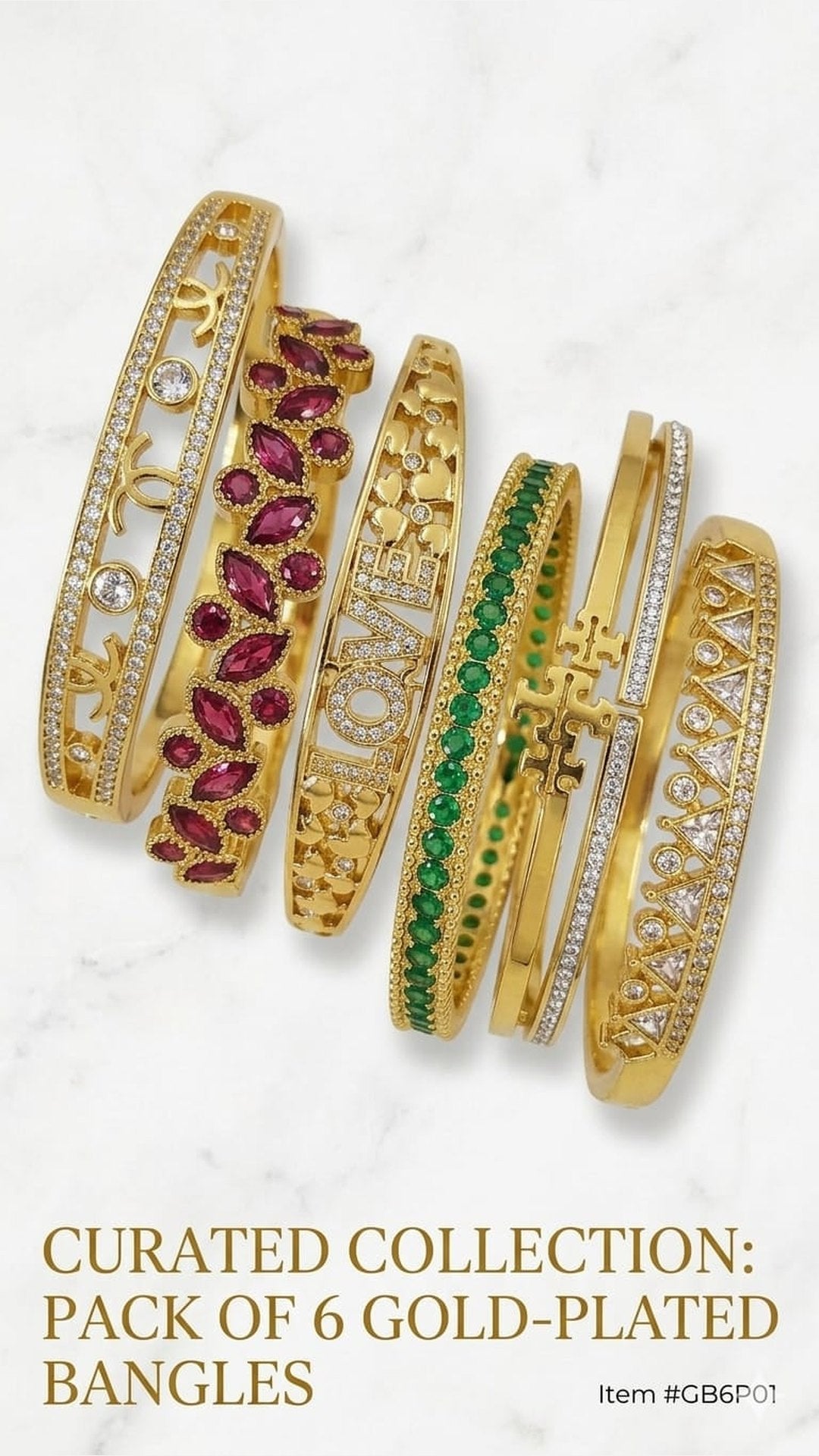 PACK OF 6 PCS Anti Tarnish Gold Plated Adjustable Bangle
